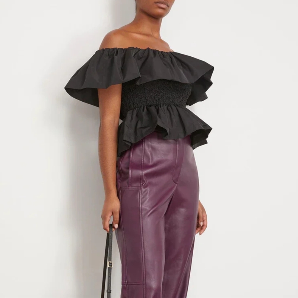 Sea New York Diana Taffeta Blackβ Ruffled Top Size Small